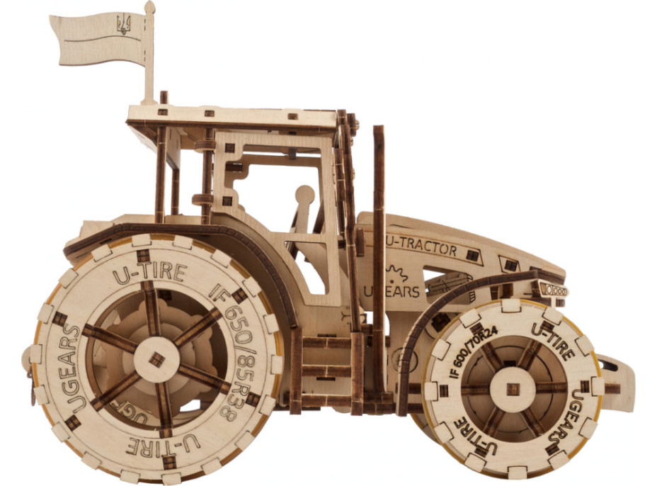 Ugears 3D dřevěné mechanické puzzle Traktor vítězí