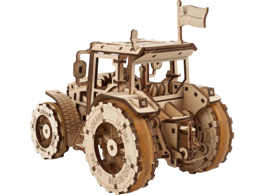 Ugears 3D dřevěné mechanické puzzle Traktor vítězí