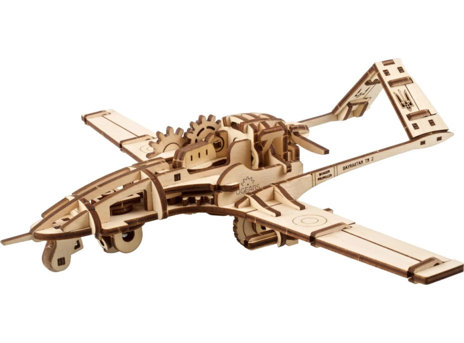 Ugears 3D dřevěné mechanické puzzle Bojový dron Bayraktar TB2