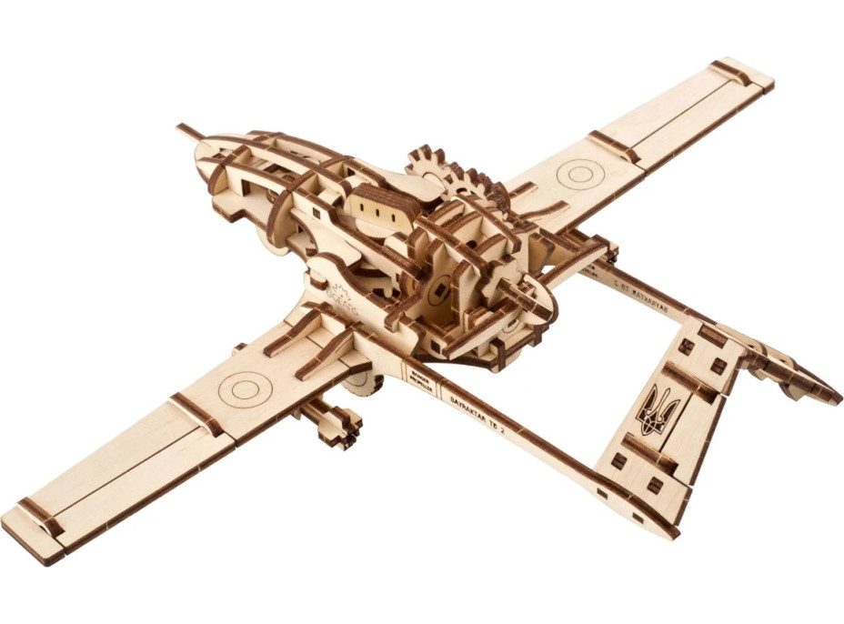 Ugears 3D dřevěné mechanické puzzle Bojový dron Bayraktar TB2