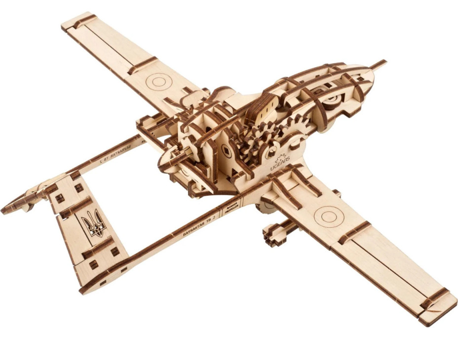 Ugears 3D dřevěné mechanické puzzle Bojový dron Bayraktar TB2