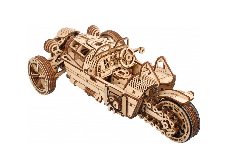 Ugears 3D dřevěné mechanické puzzle Tříkolka UGR-S