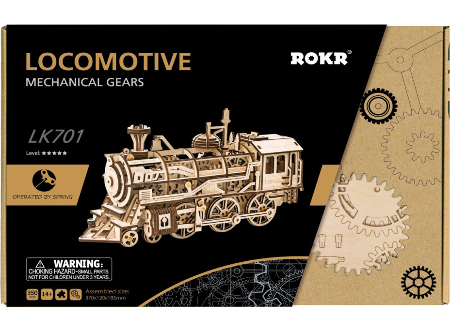 RoboTime 3D dřevěné mechanické puzzle Parní lokomotiva