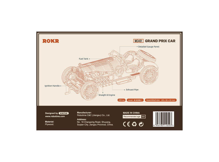 RoboTime dřevěné 3D puzzle Závodní auto