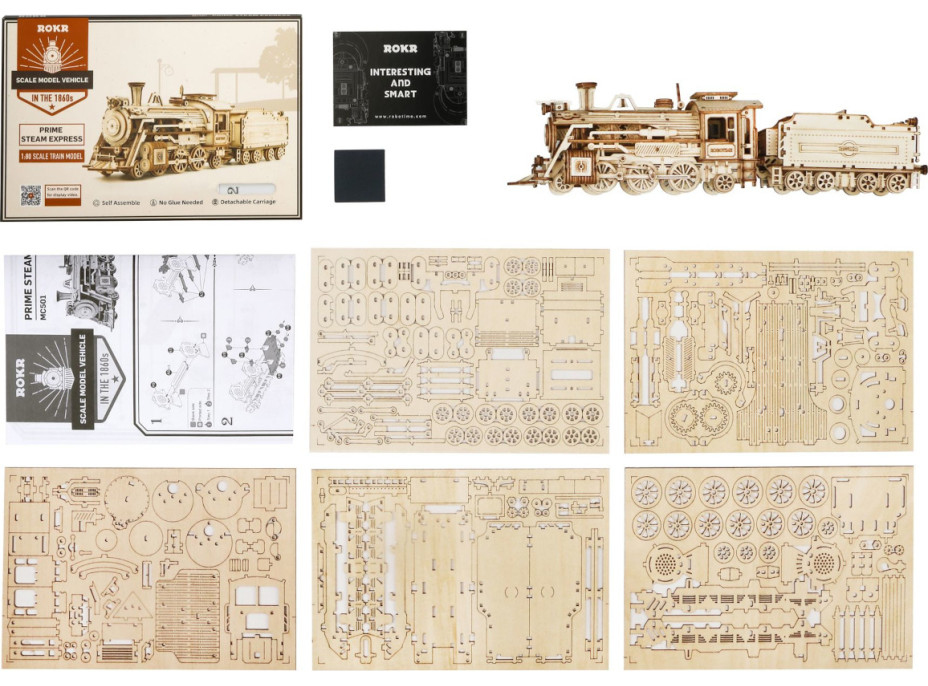 RoboTime dřevěné 3D puzzle Parní lokomotiva