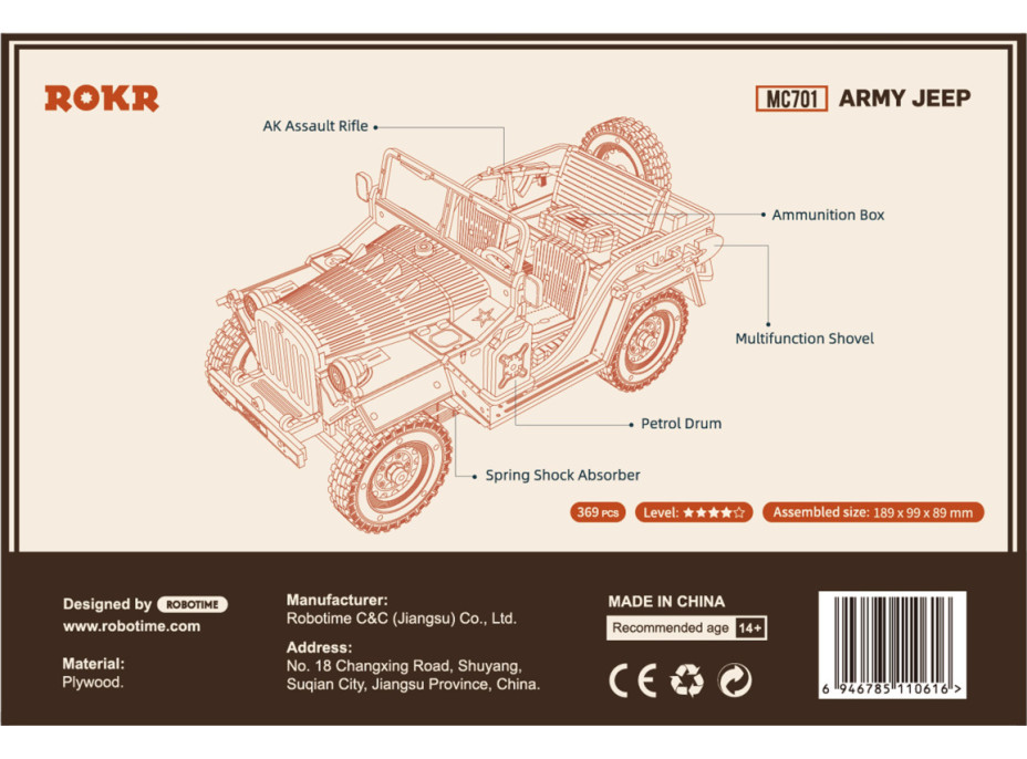 RoboTime dřevěné 3D puzzle Vojenský džíp