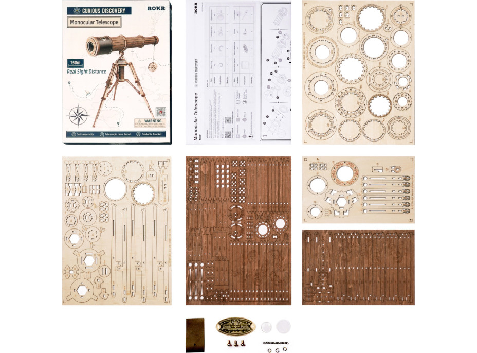 RoboTime 3D dřevěné mechanické puzzle Pirátský dalekohled