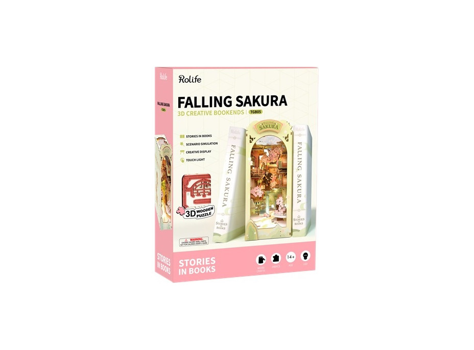 RoboTime 3D Puzzle Zarážka na knihy "Falling Sakura" (dřevěná)