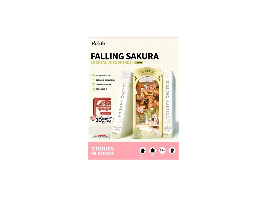 RoboTime 3D Puzzle Zarážka na knihy "Falling Sakura" (dřevěná)