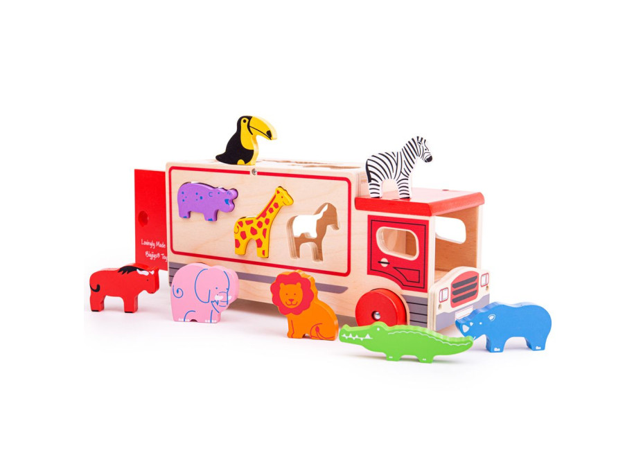 Bigjigs Toys Dřevěné auto se zvířátky safari