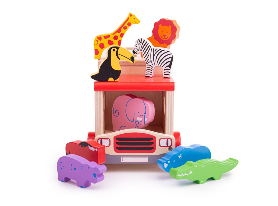 Bigjigs Toys Dřevěné auto se zvířátky safari