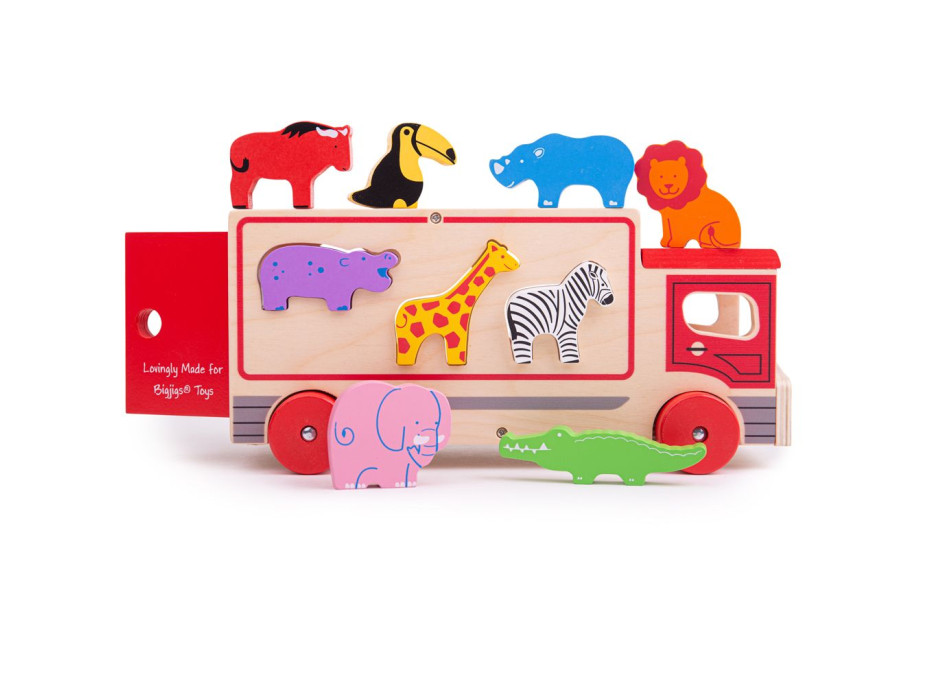 Bigjigs Toys Dřevěné auto se zvířátky safari