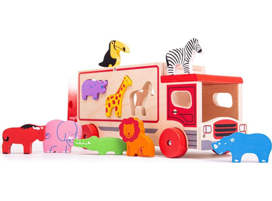 Bigjigs Toys Dřevěné auto se zvířátky safari