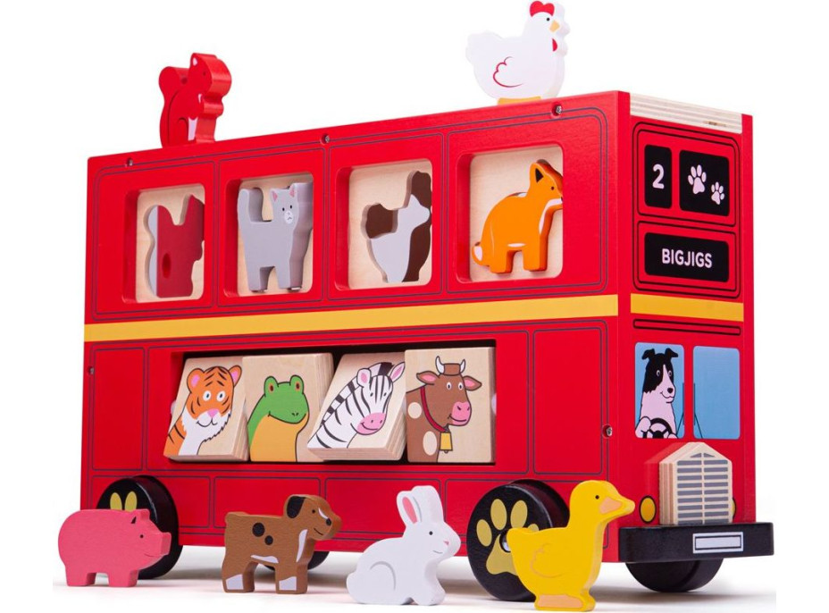 Bigjigs Toys Dřevěný autobus se zvířátky