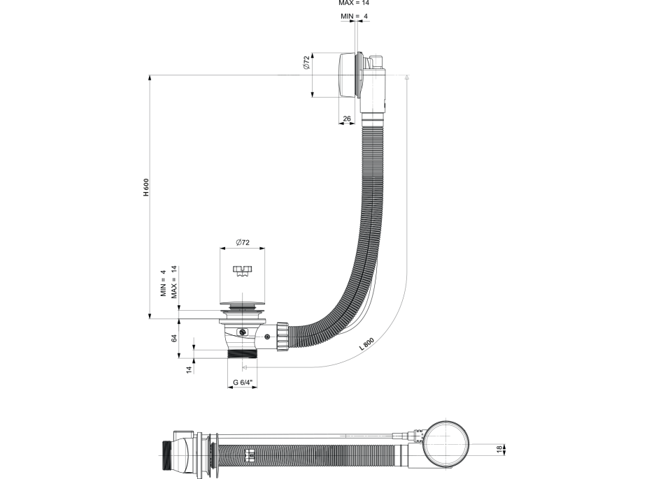 Polysan Vanová souprava, bovden, délka 800mm, zátka 72mm, černá mat 71852.21