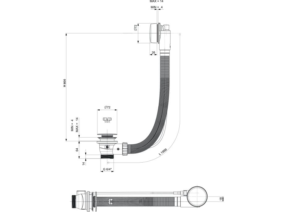 Polysan Vanová souprava, bovden, délka 1000mm, zátka 72mm, černá mat 71854.21