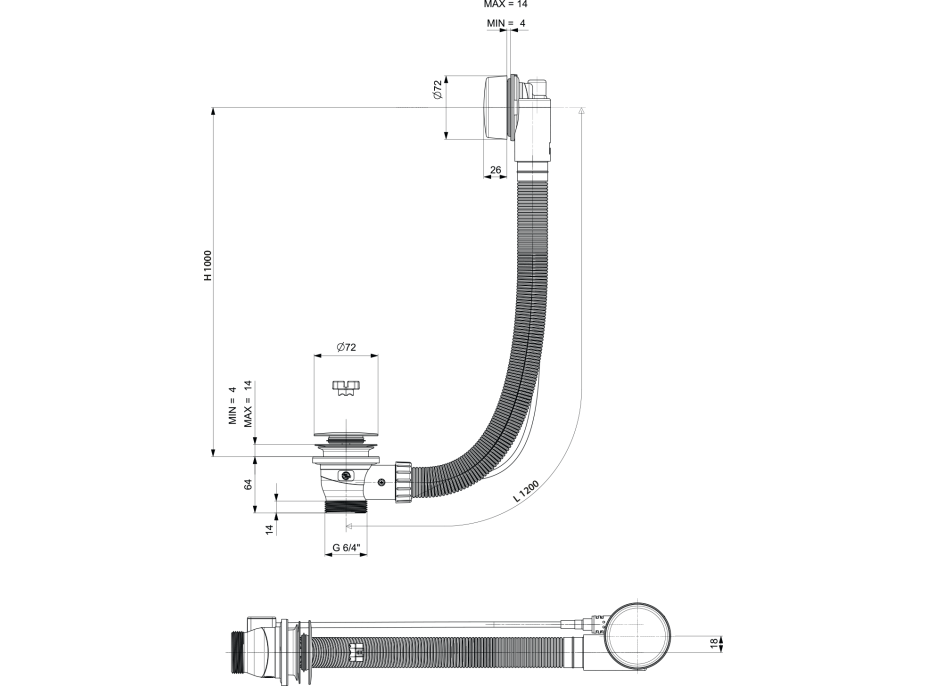 Polysan Vanová souprava, bovden, délka 1200mm, zátka 72mm, bílá 71856.10