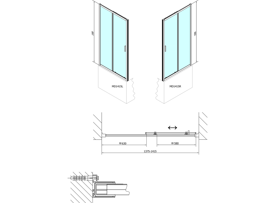 Polysan DEEP sprchové dveře posuvné 1400x1500mm, čiré sklo MD1415