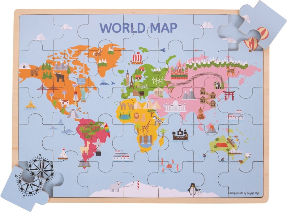 Bigjigs Toys Dřevěná puzzle mapa světa