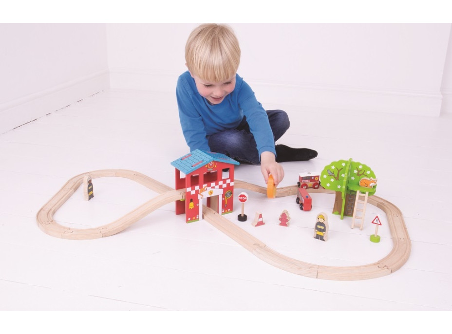 Bigjigs Rail Dřevěná vláčkodráha hasičská stanice