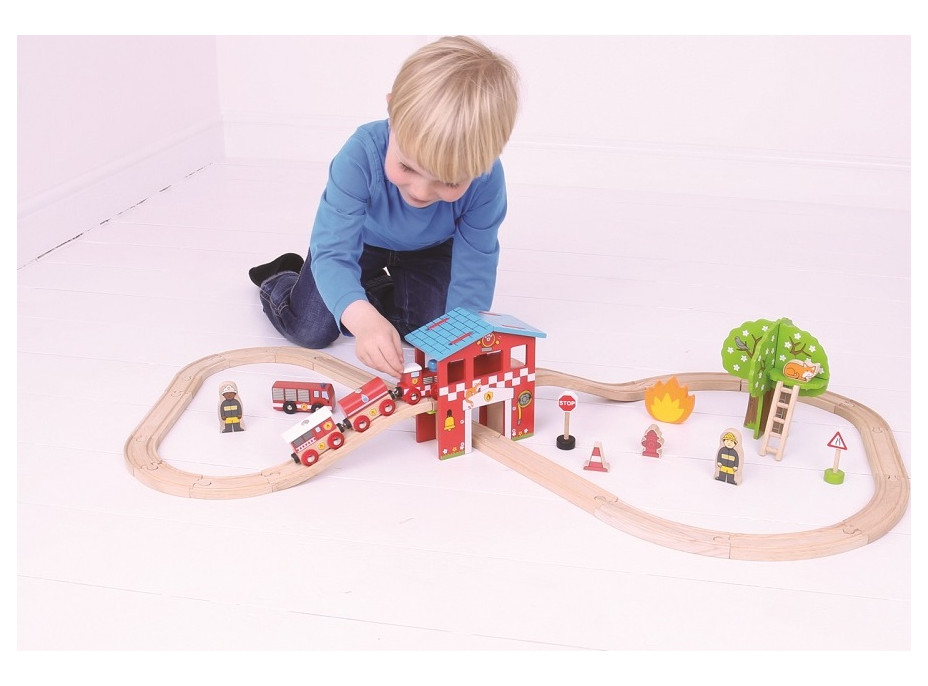 Bigjigs Rail Dřevěná vláčkodráha hasičská stanice