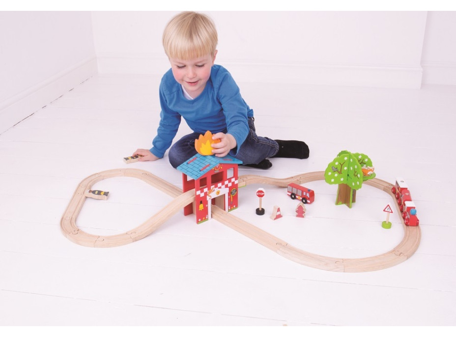 Bigjigs Rail Dřevěná vláčkodráha hasičská stanice