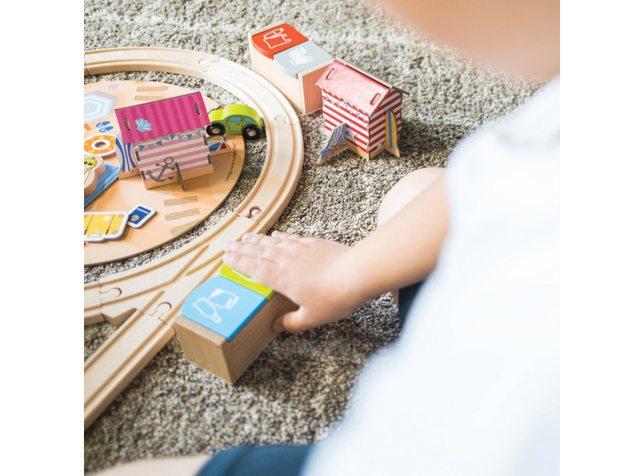 Bigjigs Rail Dřevěná vláčkodráha Úklid pobřeží 70 dílů