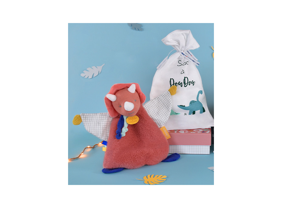 Doudou Dárková sada - Plyšový muchláček dinosaurus oranžový 25 cm