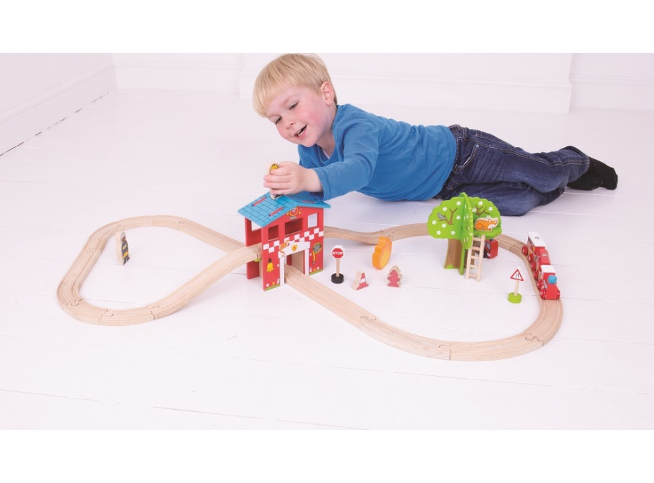 Bigjigs Rail Dřevěná vláčkodráha hasičská stanice