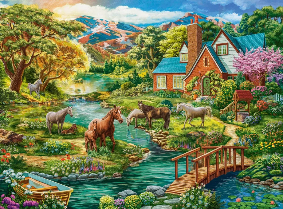 CASTORLAND Puzzle Idylický dům s koňmi 2000 dílků