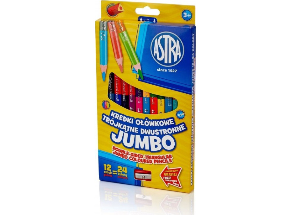 ASTRA Trojhranné oboustranné pastelky JUMBO 12 ks,24 barev