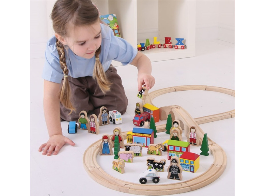 Bigjigs Rail Velká sada příslušenství dřevěné vláčkodráhy