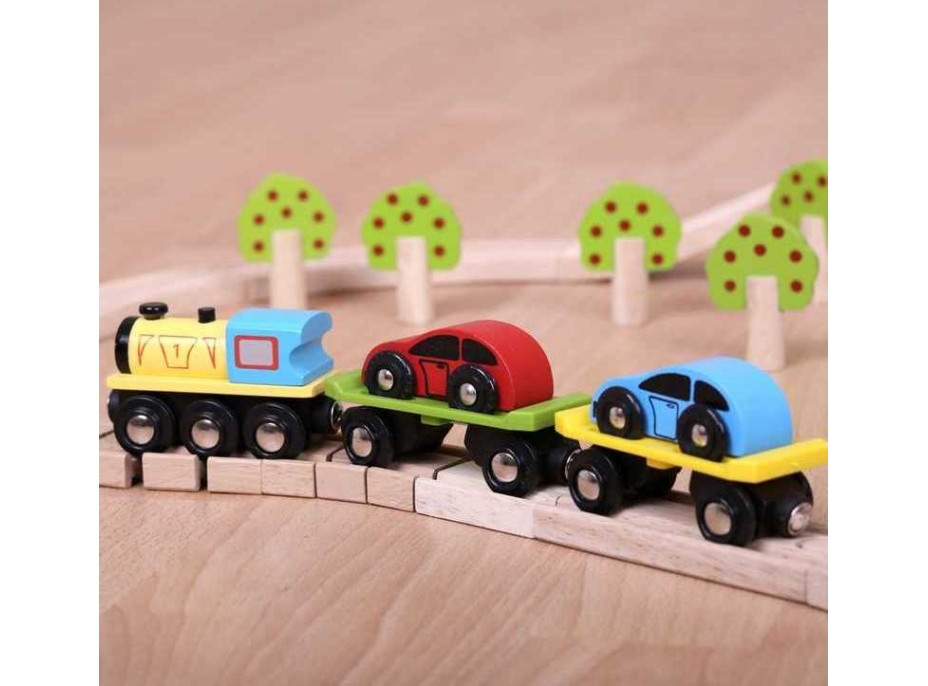 Bigjigs Rail Nákladní vlak s auty a kolejemi