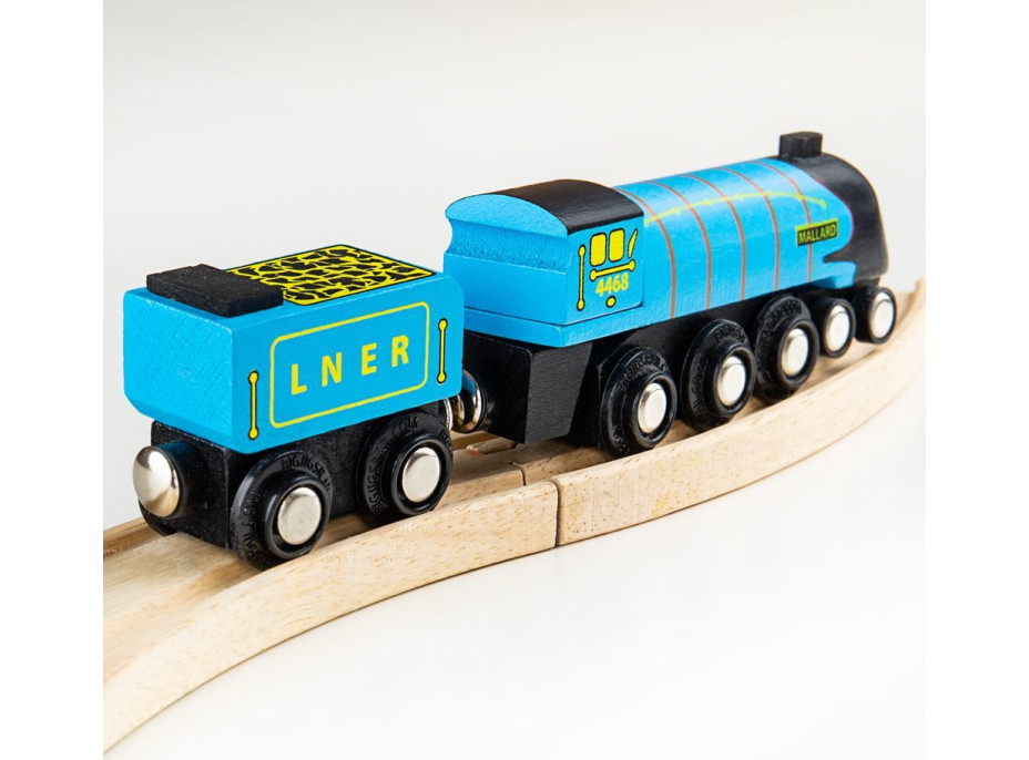 Bigjigs Rail Dřevěná replika lokomotivy Mallard + 3 koleje