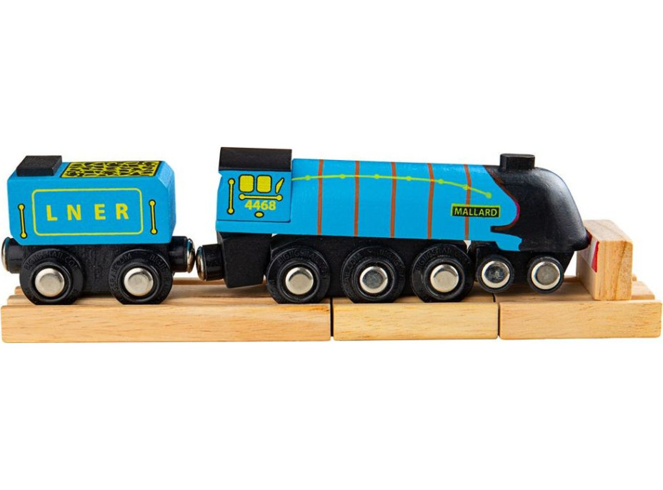 Bigjigs Rail Dřevěná replika lokomotivy Mallard + 3 koleje