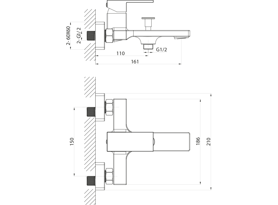 Sapho CUBEMIX nástěnná vanová baterie, černá mat CM010B