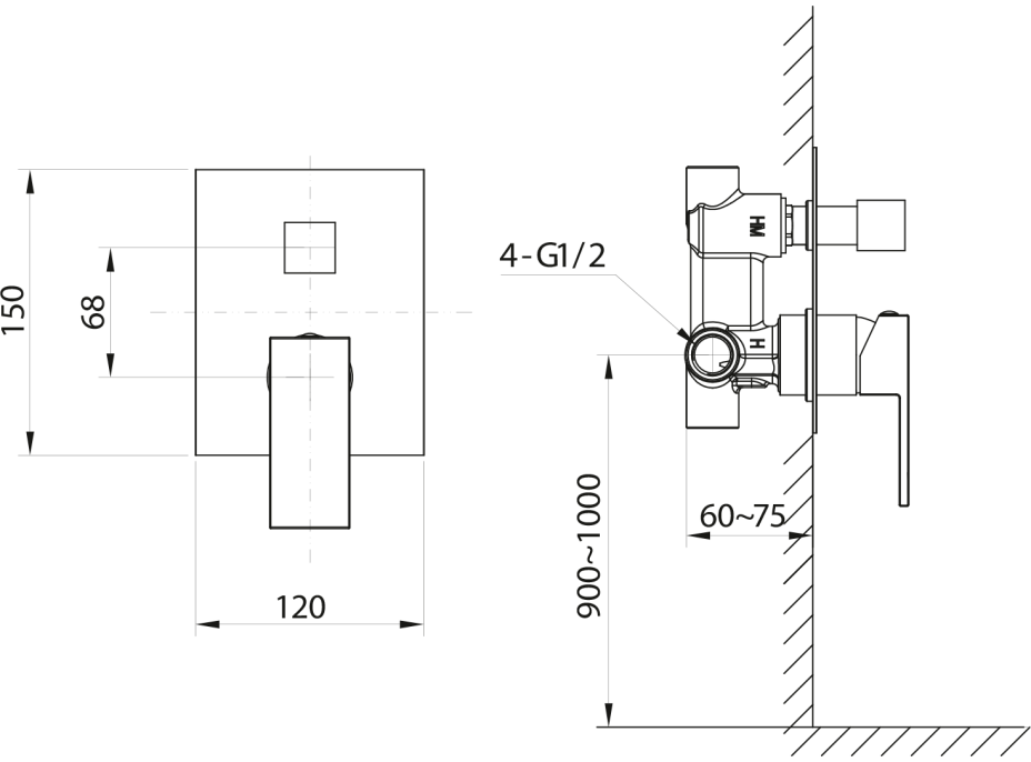 Sapho CUBEMIX podomítková sprchová baterie, 2 výstupy, chrom CM042