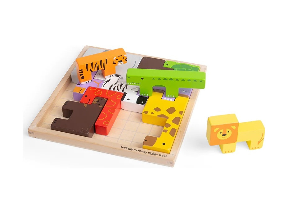 Bigjigs Toys Dřevěné kostky puzzle se zvířátky safari