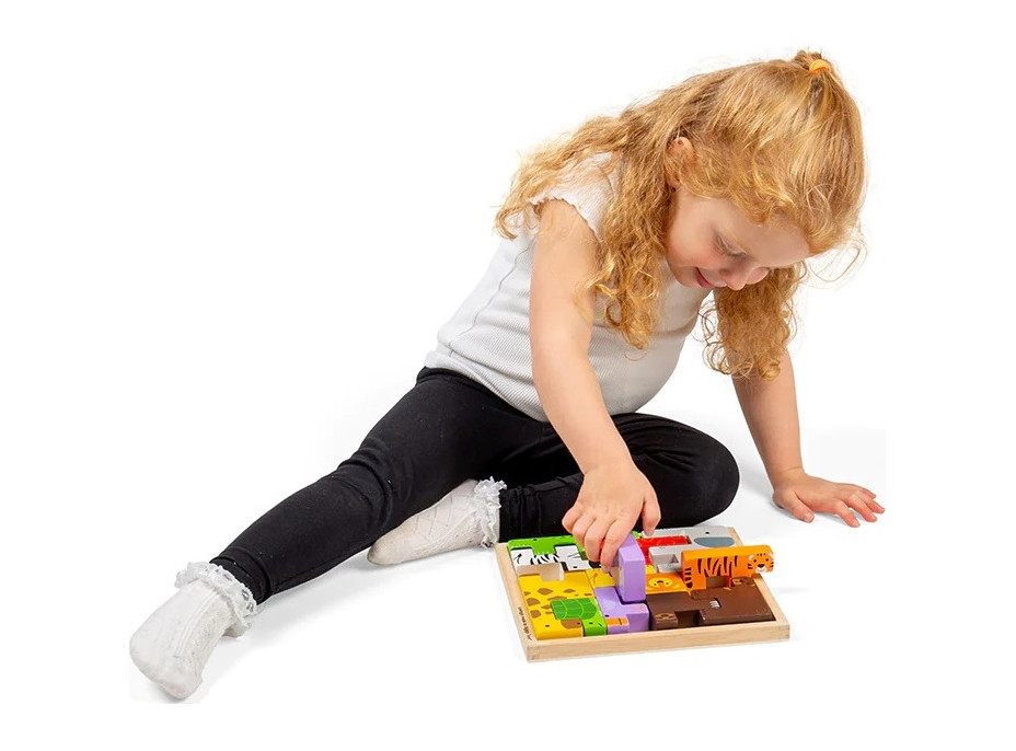 Bigjigs Toys Dřevěné kostky puzzle se zvířátky safari