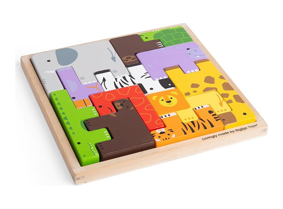 Bigjigs Toys Dřevěné kostky puzzle se zvířátky safari