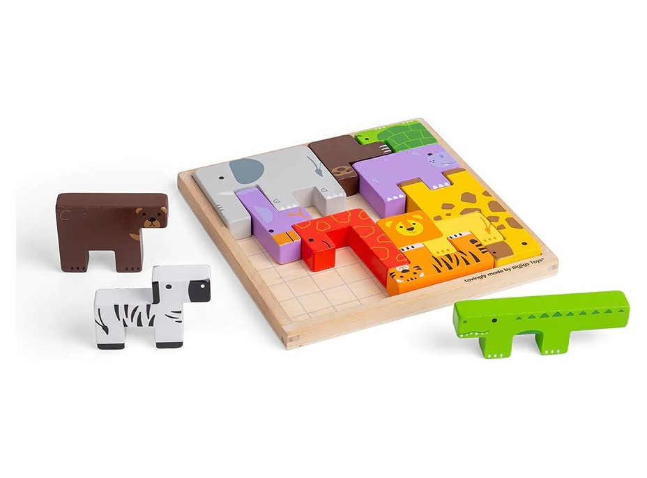 Bigjigs Toys Dřevěné kostky puzzle se zvířátky safari