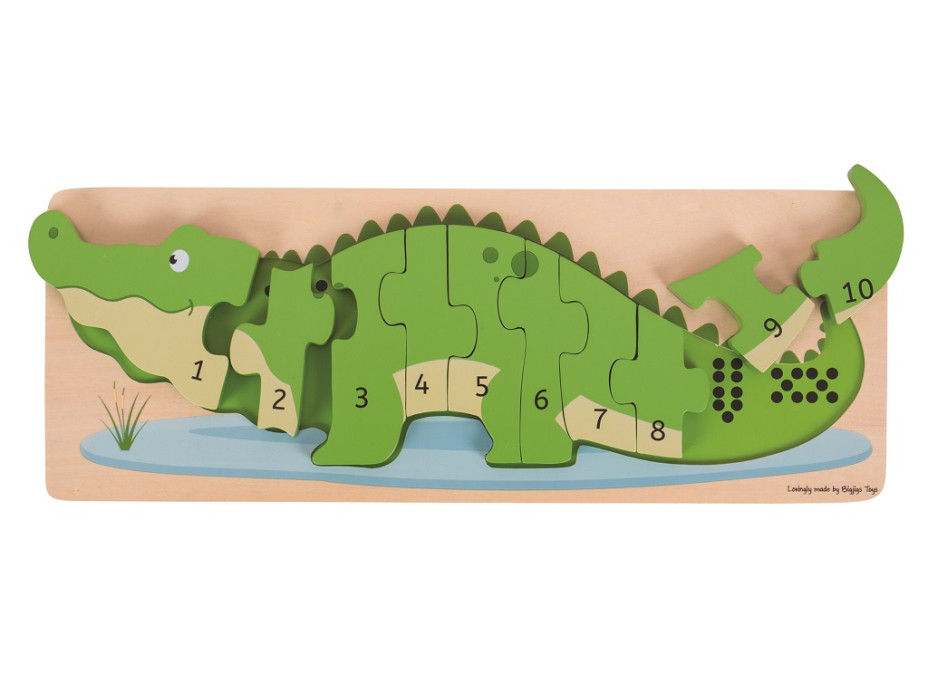 Bigjigs Toys Vkládací puzzle krokodýl s čísly