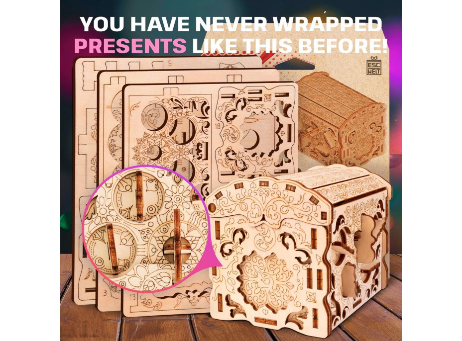 EscapeWelt 3D Dřevěná skládačka Secret Treasure Box složená