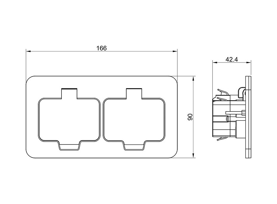 Solight vestavná podlahová dvojzásuvka, IP55, obdélníkové víčko