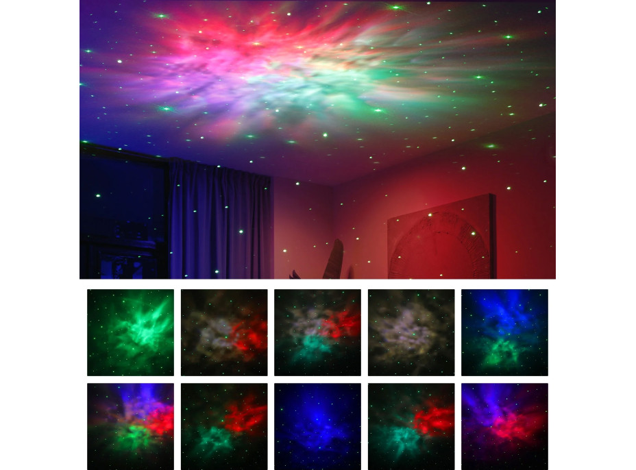 Noční LED lampička/projektor hvězd NEBULA - bílá