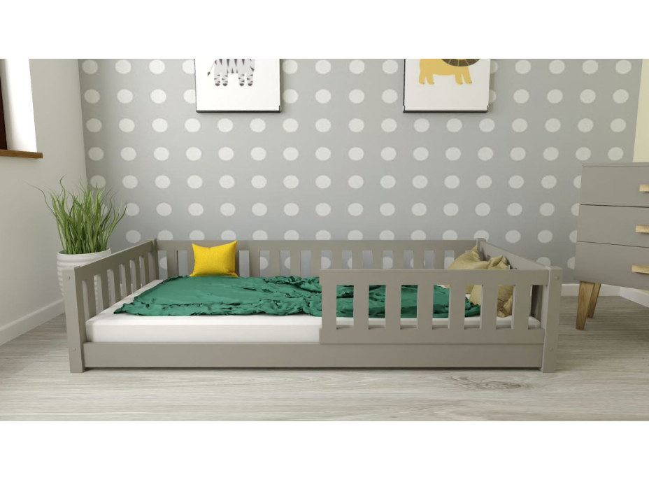 Dětská Montessori postel z masivu borovice LULU 200x90 cm - šedá