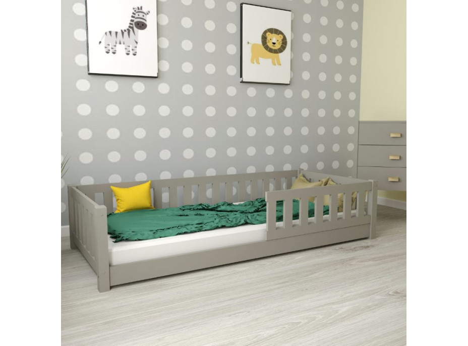 Dětská Montessori postel z masivu borovice LULU 200x90 cm - šedá