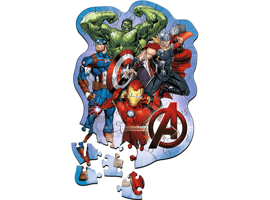 TREFL Dřevěné obrysové puzzle Avengers a jejich dobrodružství 50 dílků