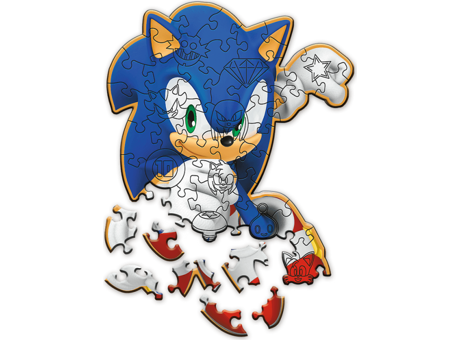 TREFL Dřevěné obrysové puzzle Sonic: Veselý Sonic 50 dílků