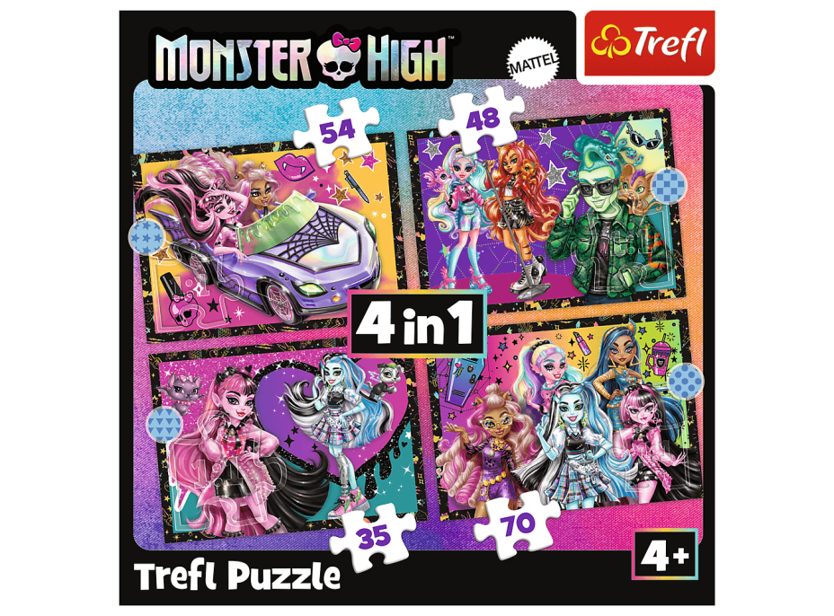 TREFL Puzzle Monster High: Elektrizující den 4v1 (35,48,54,70 dílků)